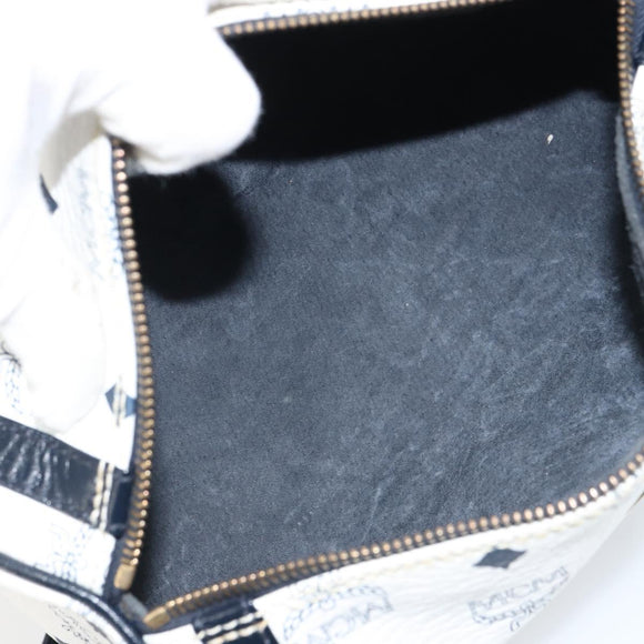 MCM Vicetos Logogram Shoulder Bag PVC Leather White Gold Auth 166456