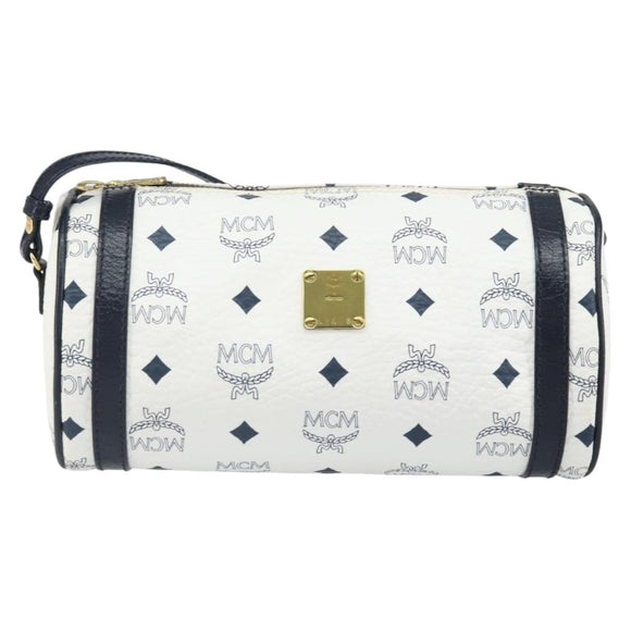 MCM Vicetos Logogram Shoulder Bag PVC Leather White Gold Auth 166456