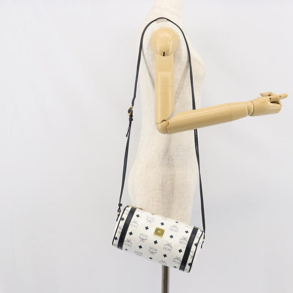 MCM Vicetos Logogram Shoulder Bag PVC Leather White Gold Auth 166456