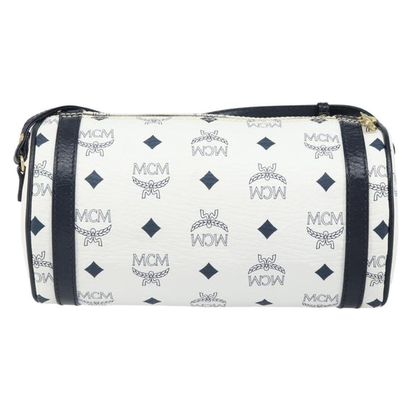 MCM Vicetos Logogram Shoulder Bag PVC Leather White Gold Auth 166456