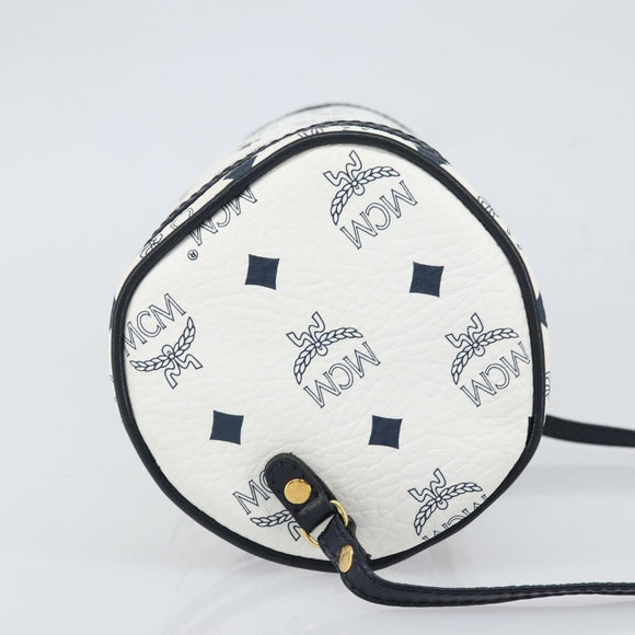 MCM Vicetos Logogram Shoulder Bag PVC Leather White Gold Auth 166456