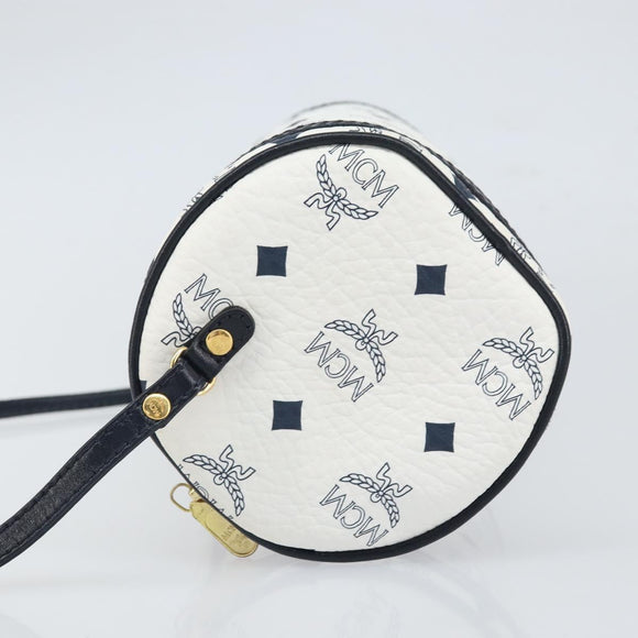 MCM Vicetos Logogram Shoulder Bag PVC Leather White Gold Auth 166456