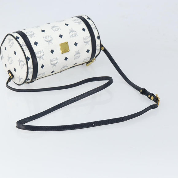 MCM Vicetos Logogram Shoulder Bag PVC Leather White Gold Auth 166456