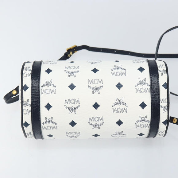 MCM Vicetos Logogram Shoulder Bag PVC Leather White Gold Auth 166456
