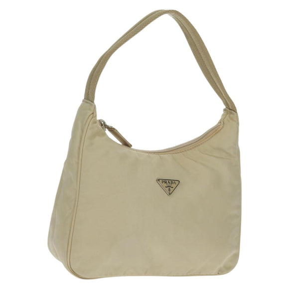 PRADA Hand Bag Nylon Ivory Silver Auth 166457