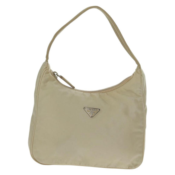 PRADA Hand Bag Nylon Ivory Silver Auth 166457