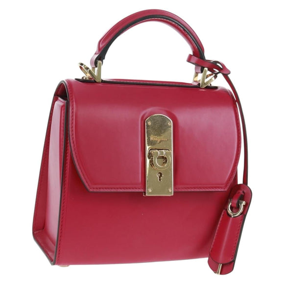 Salvatore Ferragamo Gancini Hand Bag Leather Pink Gold Auth 166464M