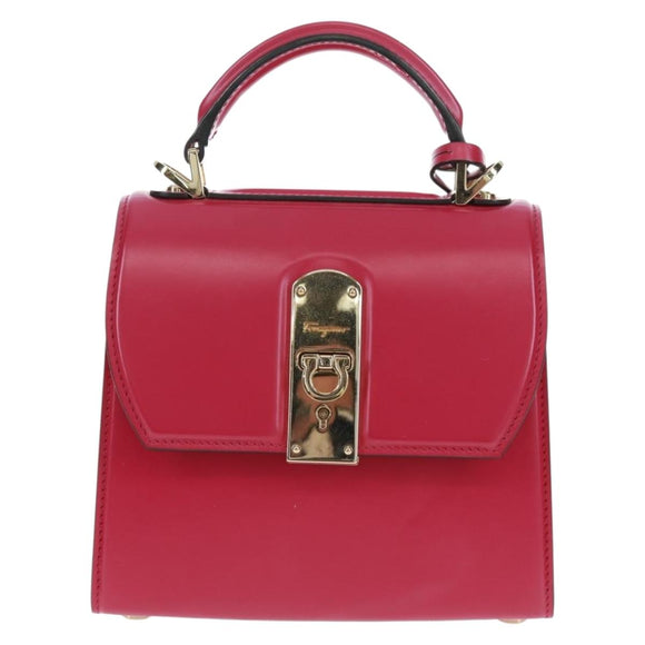 Salvatore Ferragamo Gancini Hand Bag Leather Pink Gold Auth 166464M