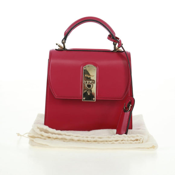 Salvatore Ferragamo Gancini Hand Bag Leather Pink Gold Auth 166464M