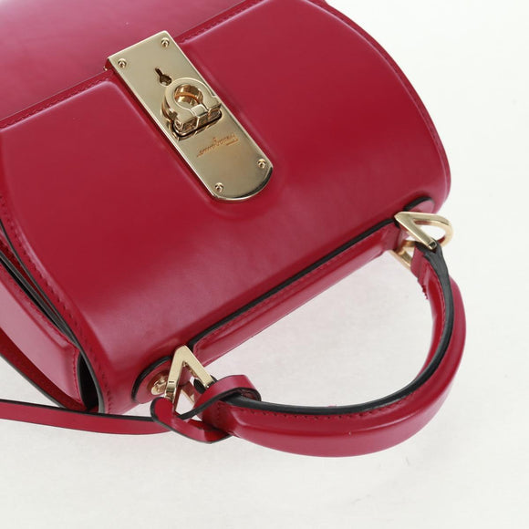 Salvatore Ferragamo Gancini Hand Bag Leather Pink Gold Auth 166464M