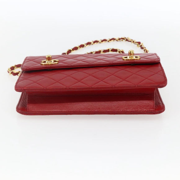 CHANEL Matelasse 23 Double Turn Lock Ketten-Tasche Lammleder Rot CC Auth 166468SAM