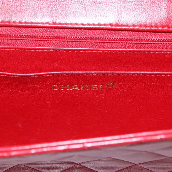 CHANEL Matelasse 23 Double Turn Lock Ketten-Tasche Lammleder Rot CC Auth 166468SAM