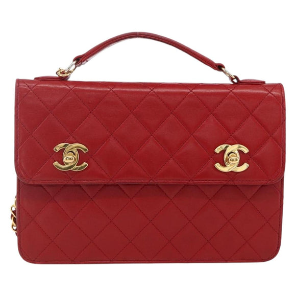 CHANEL Matelasse 23 Double Turn Lock Ketten-Tasche Lammleder Rot CC Auth 166468SAM