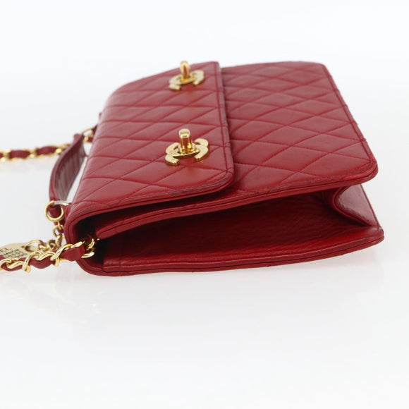 CHANEL Matelasse 23 Double Turn Lock Ketten-Tasche Lammleder Rot CC Auth 166468SAM