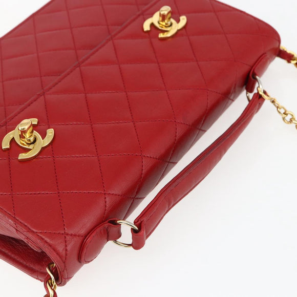 CHANEL Matelasse 23 Double Turn Lock Ketten-Tasche Lammleder Rot CC Auth 166468SAM