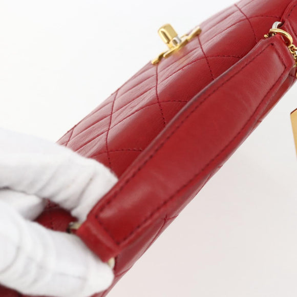 CHANEL Matelasse 23 Double Turn Lock Ketten-Tasche Lammleder Rot CC Auth 166468SAM