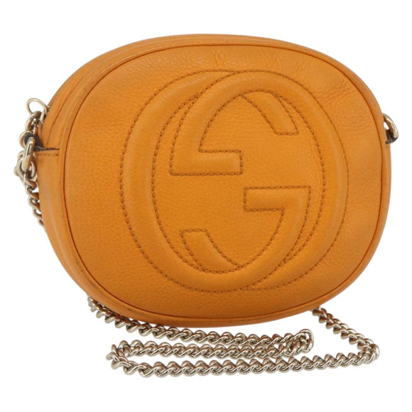 GUCCI Soho Chain Shoulder Bag Suede Leather Orange Gold 353965 Auth 166472