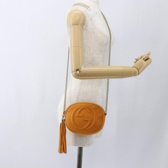 GUCCI Soho Chain Shoulder Bag Suede Leather Orange Gold 353965 Auth 166472