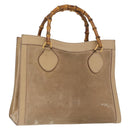 GUCCI Bamboo Hand Bag Suede Beige Gold 002 1186 0260 Auth 166618-1