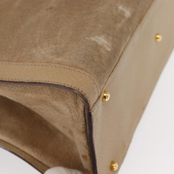 GUCCI Bamboo Hand Bag Suede Beige Gold 002 1186 0260 Auth 166618