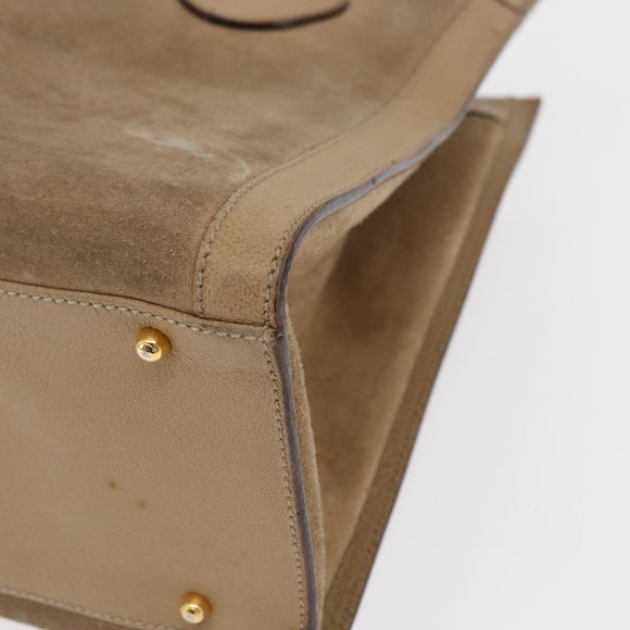GUCCI Bamboo Hand Bag Suede Beige Gold 002 1186 0260 Auth 166618
