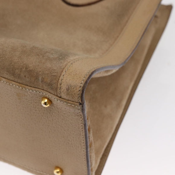 GUCCI Bamboo Hand Bag Suede Beige Gold 002 1186 0260 Auth 166618