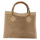 GUCCI Bamboo Hand Bag Suede Beige Gold 002 1186 0260 Auth 166618-2
