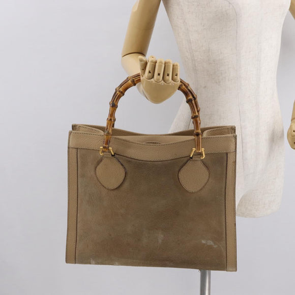 GUCCI Bamboo Hand Bag Suede Beige Gold 002 1186 0260 Auth 166618