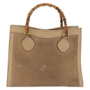 GUCCI Bamboo Hand Bag Suede Beige Gold 002 1186 0260 Auth 166618-3