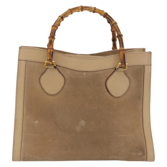GUCCI Bamboo Hand Bag Suede Beige Gold 002 1186 0260 Auth 166618