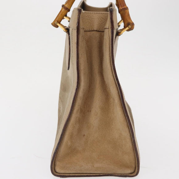 GUCCI Bamboo Hand Bag Suede Beige Gold 002 1186 0260 Auth 166618