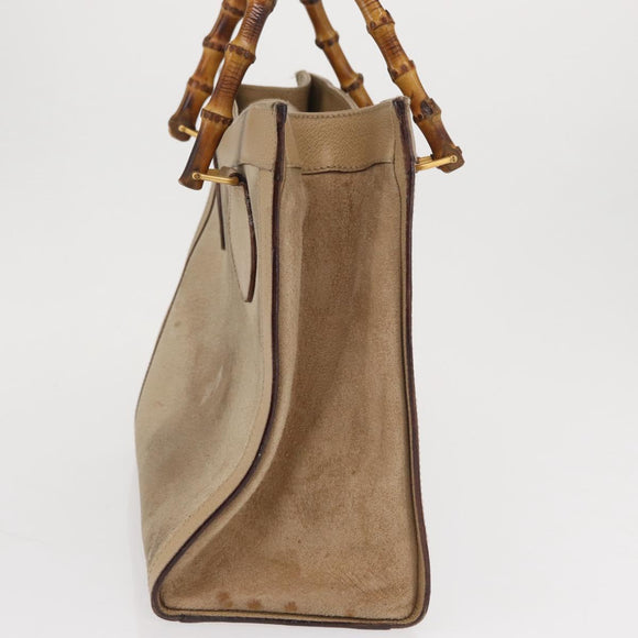 GUCCI Bamboo Hand Bag Suede Beige Gold 002 1186 0260 Auth 166618