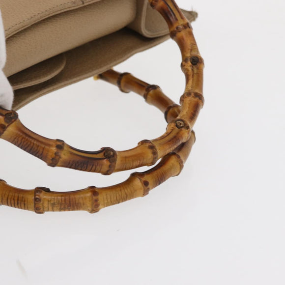 GUCCI Bamboo Hand Bag Suede Beige Gold 002 1186 0260 Auth 166618
