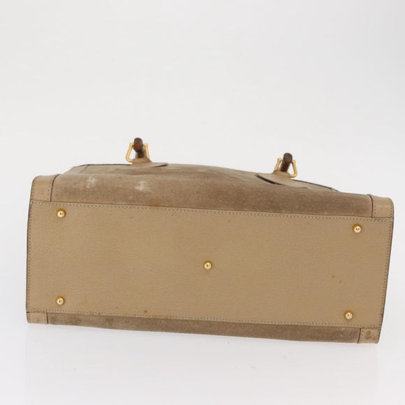 GUCCI Bamboo Hand Bag Suede Beige Gold 002 1186 0260 Auth 166618