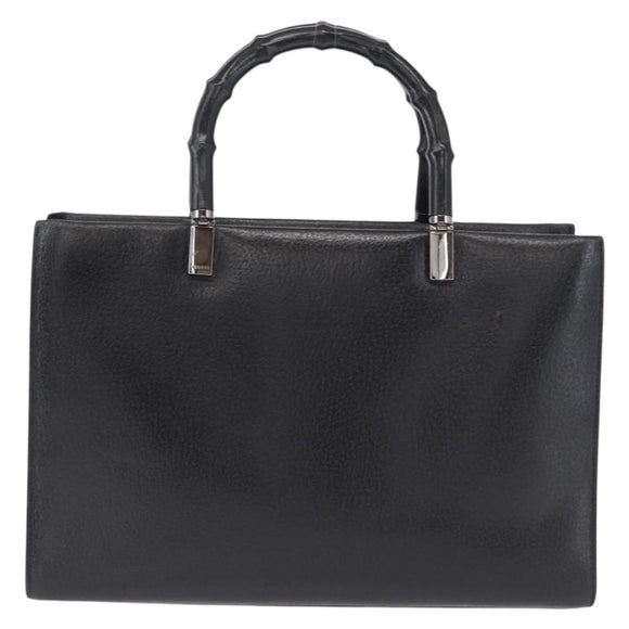 GUCCI Bamboo Hand Bag Leather Black Silver 002 0260 Auth 166619