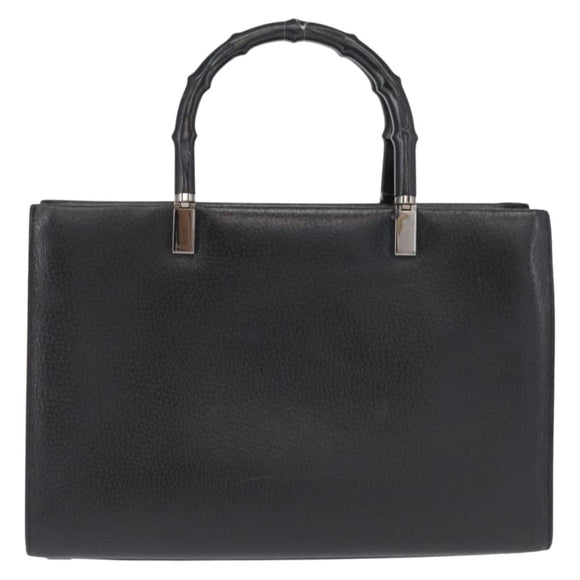 GUCCI Bamboo Hand Bag Leather Black Silver 002 0260 Auth 166619
