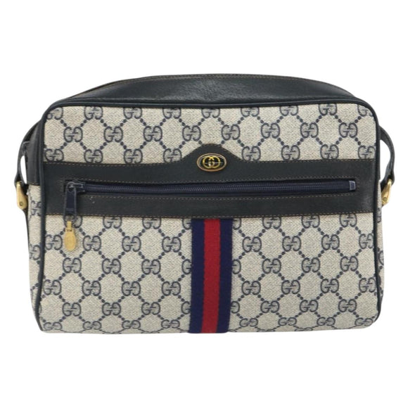 GUCCI GG Supreme Sherry Line Bag PVC Navy Gold Red 001 4071 5 Auth 166620