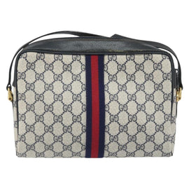 GUCCI GG Supreme Sherry Line Bag PVC Navy Gold Red 001 4071 5 Auth 166620 - 0