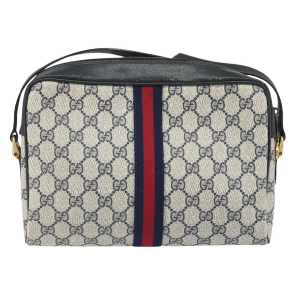 GUCCI GG Supreme Sherry Line Bag PVC Navy Gold Red 001 4071 5 Auth 166620