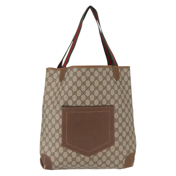 GUCCI GG Supreme Web Sherry Line Bag PVC Beige Gold Red 002 904 0222 Auth 166624