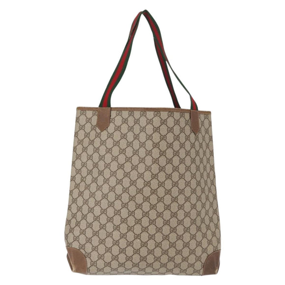 GUCCI GG Supreme Web Sherry Line Bag PVC Beige Gold Red 002 904 0222 Auth 166624