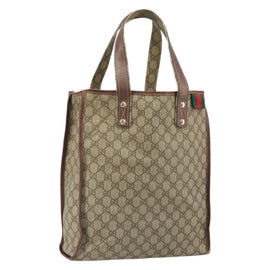 GUCCI GG Supreme Web Sherry Line Tote Bag PVC Beige Gold Red 211135 Auth 166626