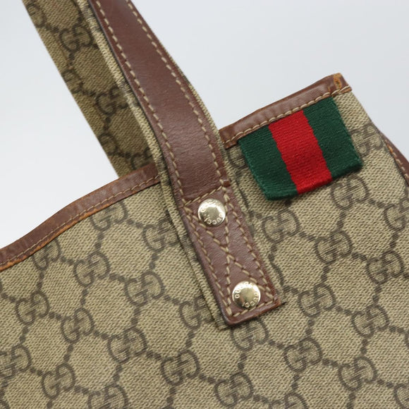GUCCI GG Supreme Web Sherry Line Tote Bag PVC Beige Gold Red 211135 Auth 166626