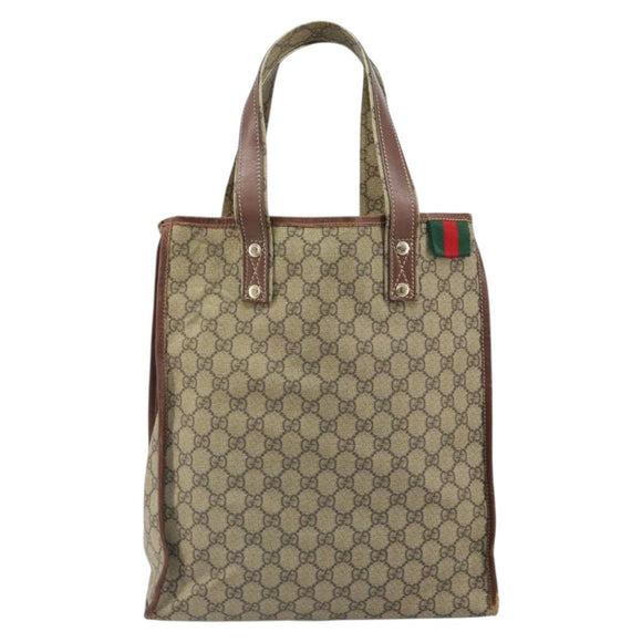 GUCCI GG Supreme Web Sherry Line Tote Bag PVC Beige Gold Red 211135 Auth 166626