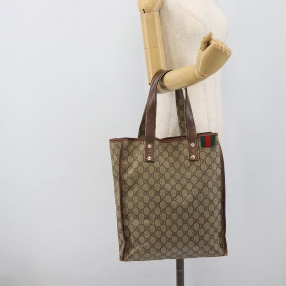 GUCCI GG Supreme Web Sherry Line Tote Bag PVC Beige Goud Rood 211135 Auth 166626