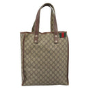 GUCCI GG Supreme Web Sherry Line Tote Bag PVC Beige Goud Rood 211135 Auth 166626-13