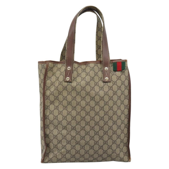 GUCCI GG Supreme Web Sherry Line Tote Bag PVC Beige Goud Rood 211135 Auth 166626