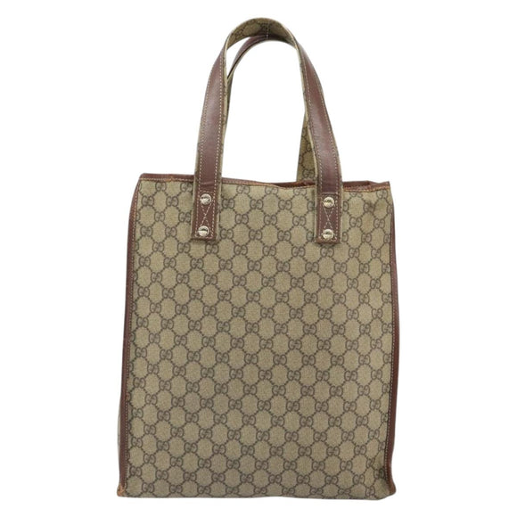 GUCCI GG Supreme Web Sherry Line Tote Bag PVC Beige Gold Red 211135 Auth 166626