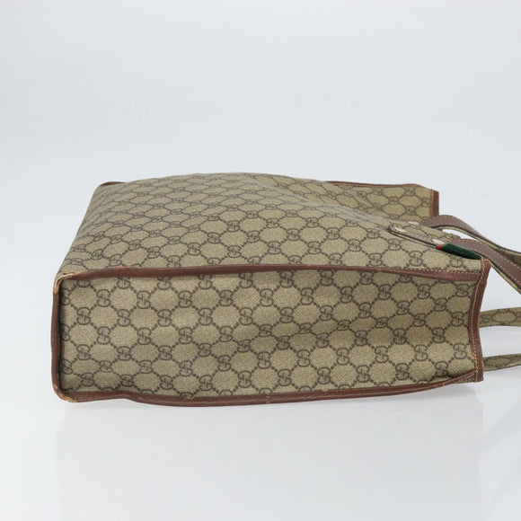 GUCCI GG Supreme Web Sherry Line Tote Bag PVC Beige Gold Red 211135 Auth 166626