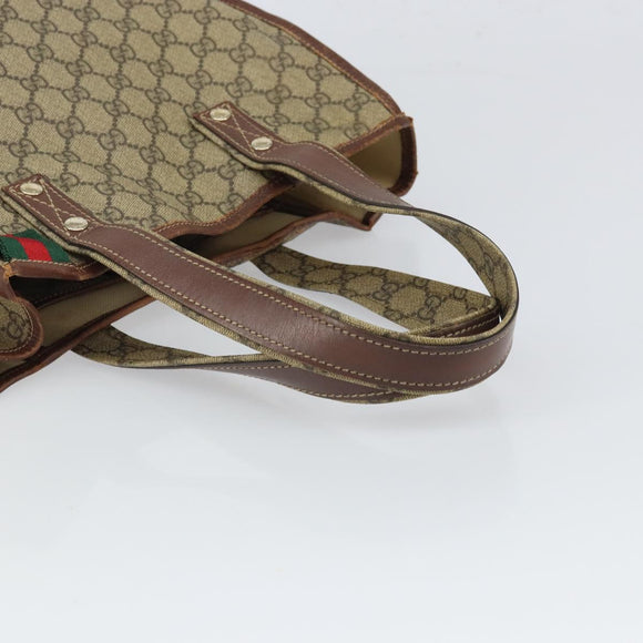 GUCCI GG Supreme Web Sherry Line Tote Bag PVC Beige Gold Red 211135 Auth 166626